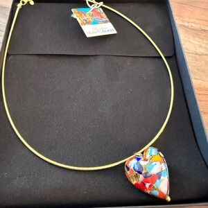 Dyadema 18k gold plated Italian Murano Glass Colorful Heart Necklace